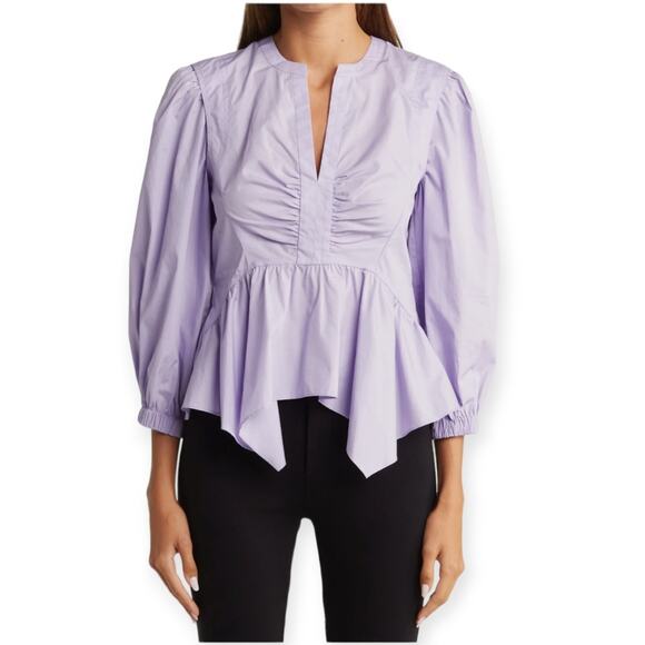 NWT Derek Lam 10 Crosby Purple Everly Handkerchief Hem Cotton Peplum Blouse - Picture 10 of 10